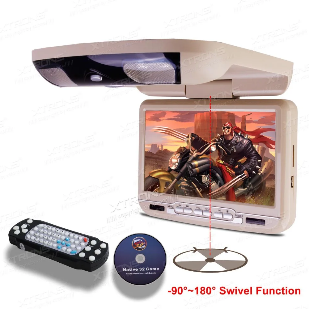 XTRONS кремовый монитор " HD экран Автомобильный MPV крепление на крышу флип вниз над головой dvd-плеер со светодиодный подсветкой USB игровой диск+ 2 Наушники