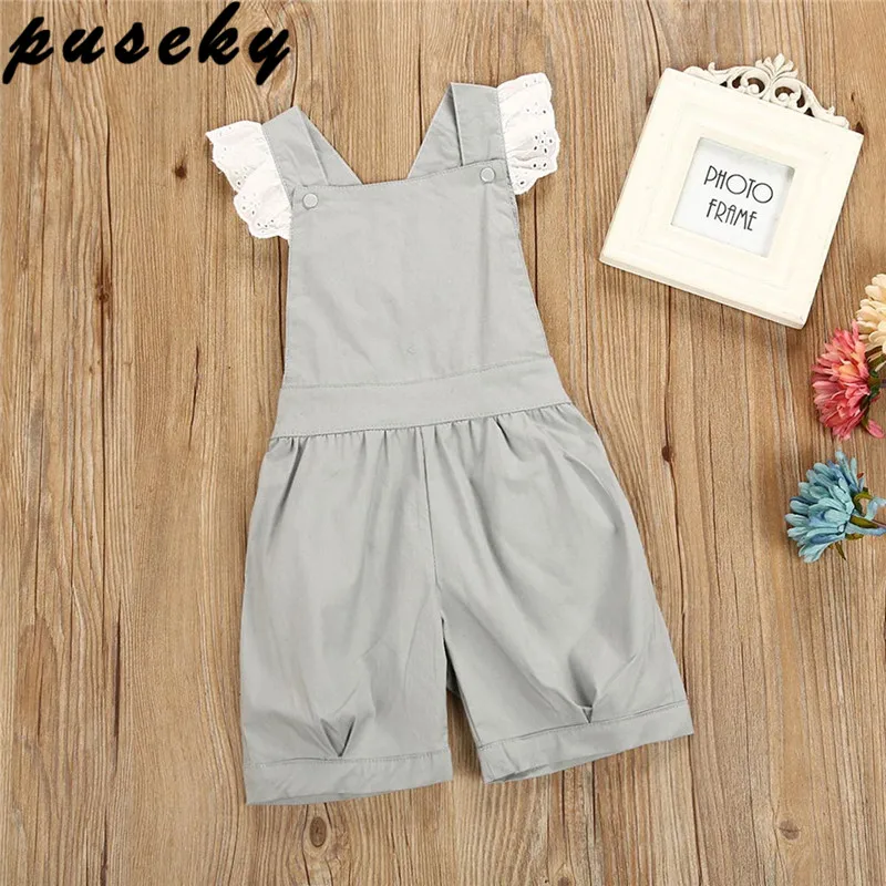 Puseky Baby Girl Overalls Ruffle Lace Romper Sleeveless Jumpsuit Kid Overalls Long Pants Outfit