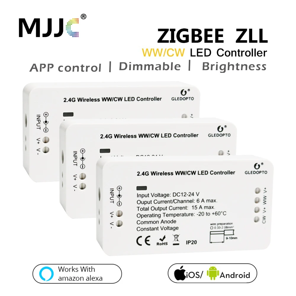 ZIGBEE WW CW Светодиодный контроллер совместимый умный дом мост ZIGBEE Диммер для светодиодной ленты DC 12 В 24 в Amazon Alexa Echo ZLL контроллер