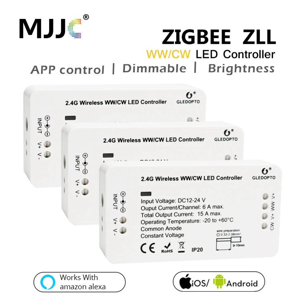 ZIGBEE WW CW LED Controller Compatible Smart Home Bridge ZIGBEE Dimmer For LED Strip DC 12V 24V Amazon Alexa Echo ZLL Controller