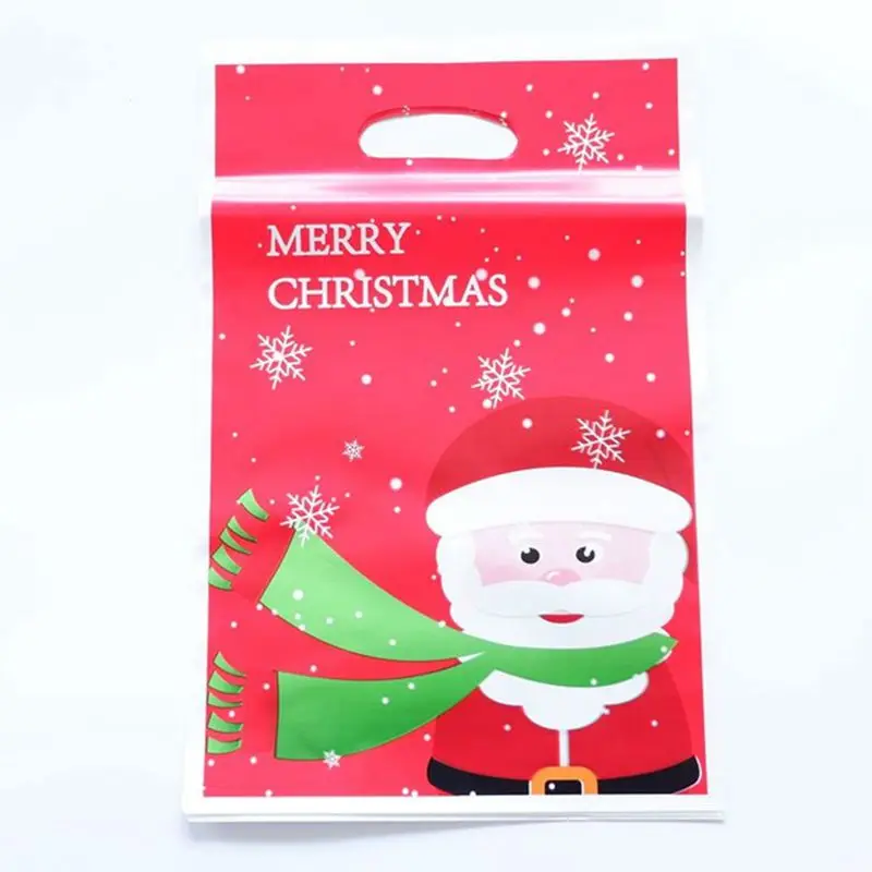 

10PCS Kids Favors Decoration Merry Christmas Party Santa Claus Theme Plastic Gifts Bags Events Party Christmas Tree Loot Bags