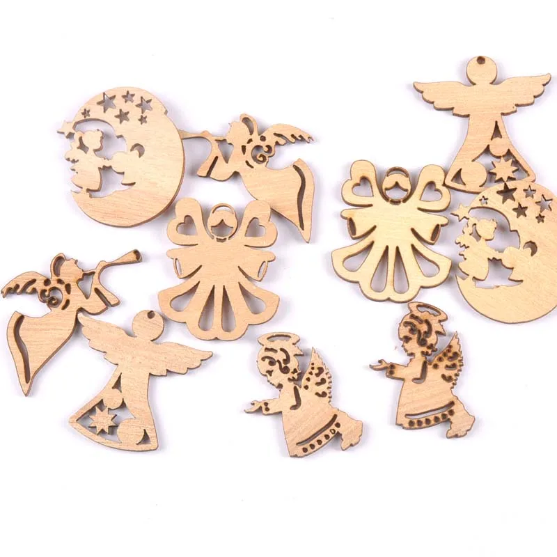

Mixed Lovely Angel Pattern Wood Crafts 10Pcs Unfinished Wooden Embellishments DIY Home Decoration Scrapbooking Accessories M1856