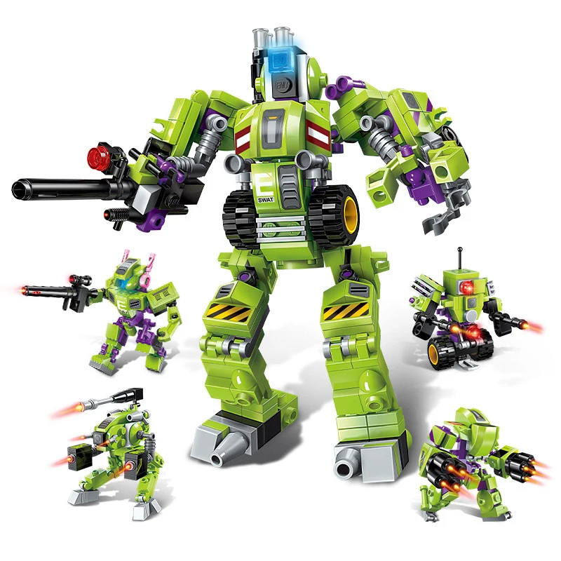 

253pcs Transformation Series Robot Compatible city Pioneer Wars police 4 in 1 DIY figures Bricks Toys for children gift