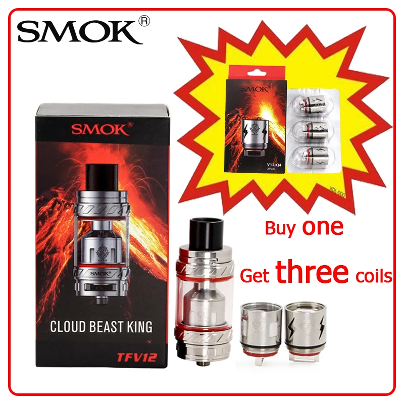 Original Smok TFV12 6ml Atomizer Q4 Coil X4 T12 Coils 510 350w Fit GX350 G-priv Cloud Beast King Tank Electronic Cigarette Vape |