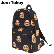 Jom tokoy Women Canvas Backpack Emoji Loves Coffe Printing Girls School Backbag For Teenagers Shoulder Bag