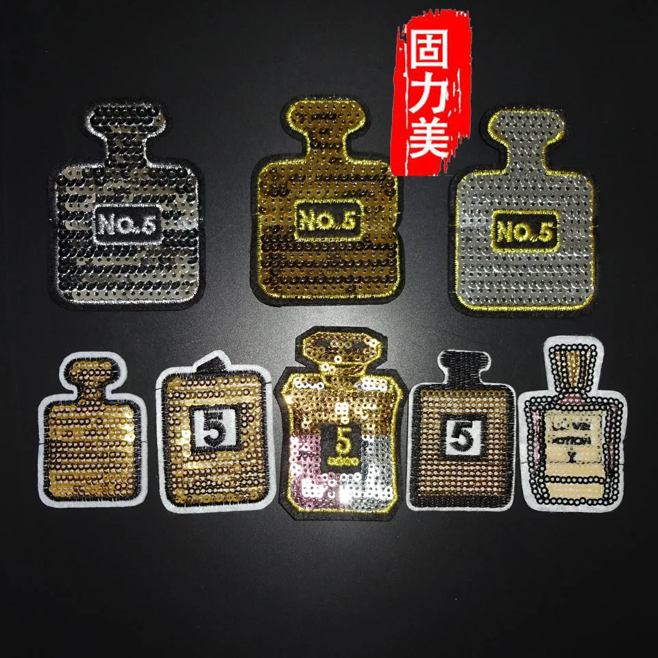 

8pc Embroidered sequins small perfume bottle Motif Flower hot fix Iron On Patches Applique DIY Lace Clothing Accessory