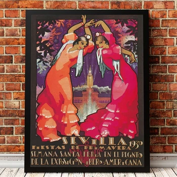 

Sevilla Spain Vintage Travel Poster And Print Fiestas de Primavera Wall Art Canvas Painting Picture for Living Room Home Decor