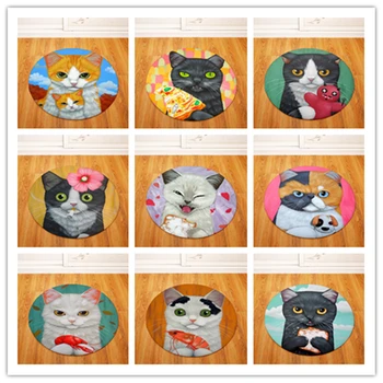 

Round Carpets for Living Room Cat Printed Parlor Bedroom Chair Rugs Toilet Bath Decorate Non-slip Door Mat
