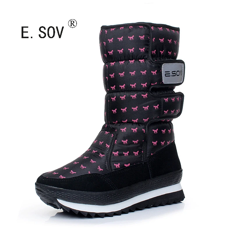 ФОТО E.SOV Large Size 35-41 WEISE New Fashion Women Shoes Thermal Medium-Leg  Waterproof Boots Snow Boots Cotton Boots2017 Winter