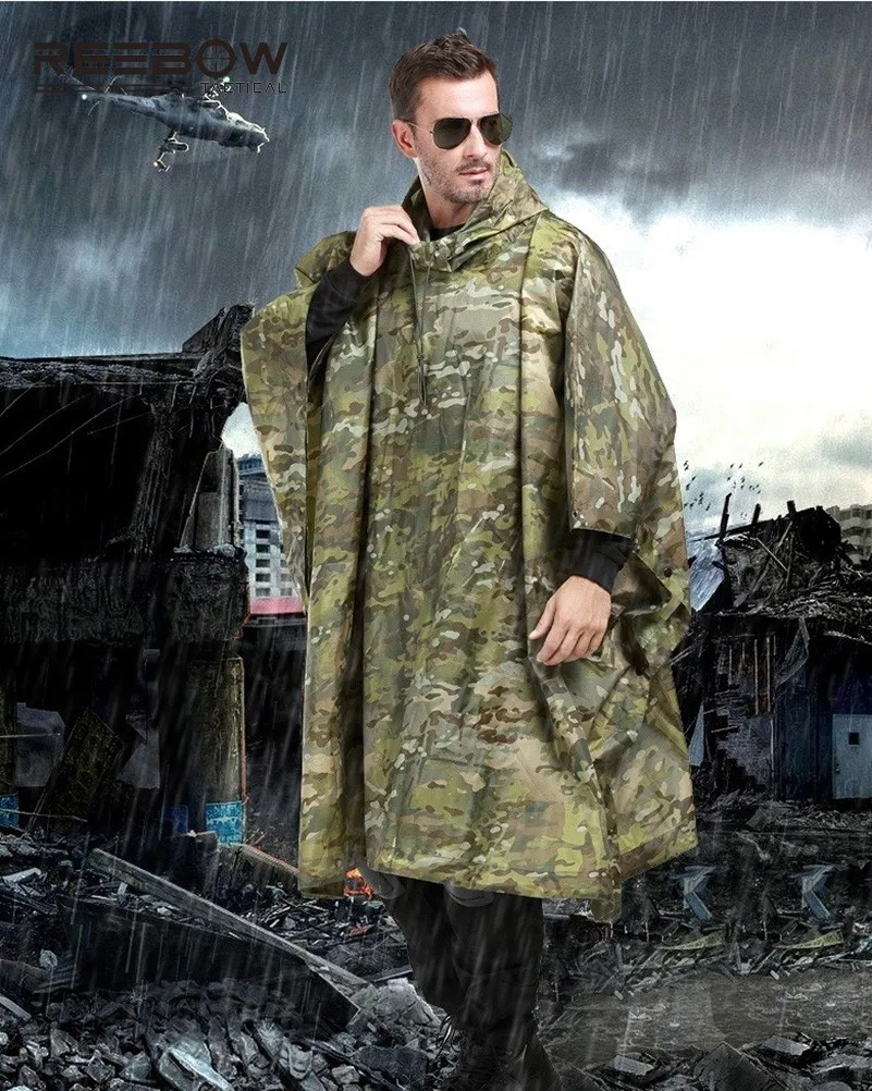 Tático ao ar Livre dos Homens da Selva Capa de Chuva Zero-resistente à Prova Reebow Camuflagem Poncho Multifuncional cm d' Água 220x148 3 Multifuncional 220x148 cm Capa de Chuva Zero-resistente À Prova D' Água
