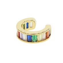  colorful Cubic Zirconia Baguette 1pc clip Cuff Ear Earrings Shinning Wedding fashion no piercing clip rainbow cz minimal earring 