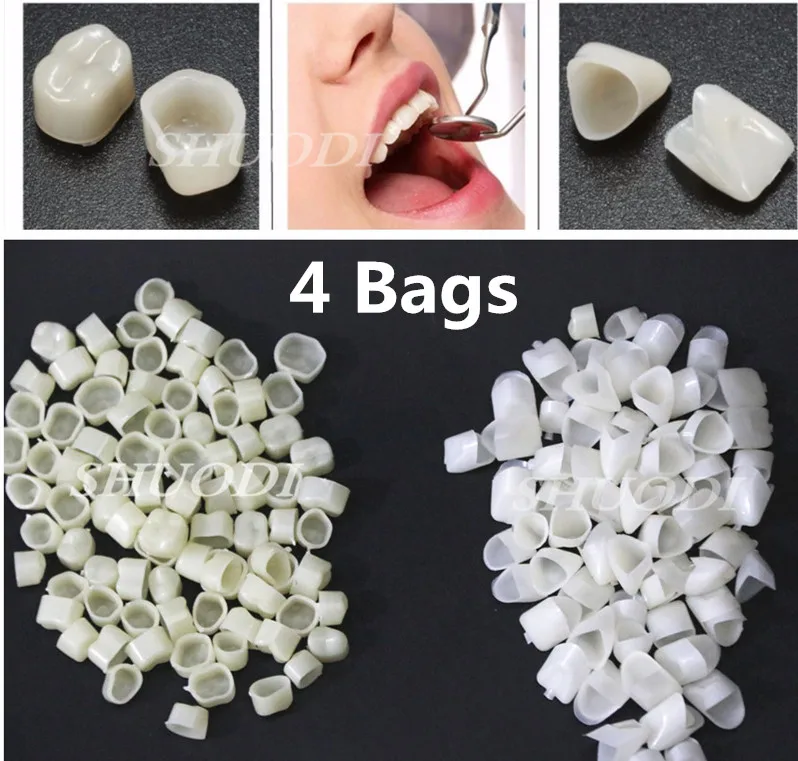 4 Bags Dental Temporary Crowns Teeth Polycarbonate Cap Veneer Crown