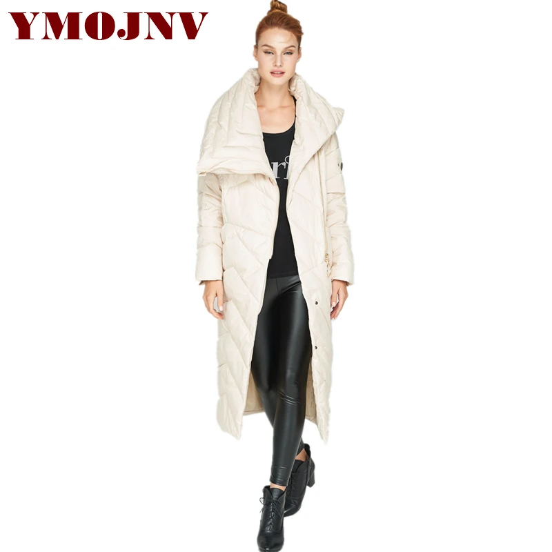 Модные зимние женские пуховики YMOJNV 2019 асимметричное длинное плотное теплое
