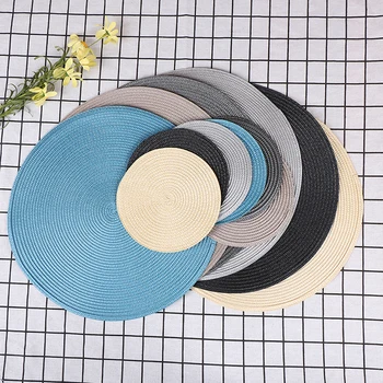 

Simple Style Round Weave Placemat Table Mats Dining Napkin Pads Non-Slip Heat Resistant Coaster Cushion Kitchen Party Decoration