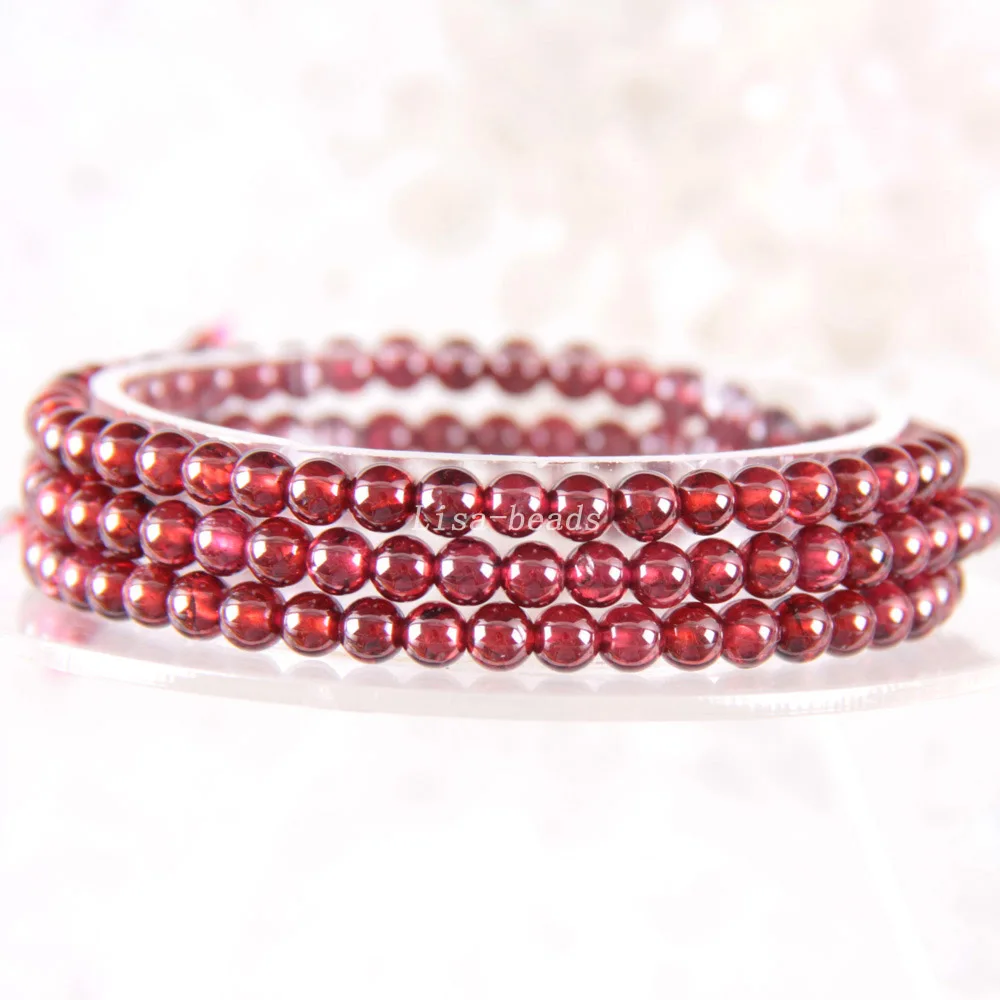 

Free Shipping Fine Jewelry Stretch Red Round Beads 4MM AA 100% Natural Garnet Bracelet 21" with Box 1Pcs J028