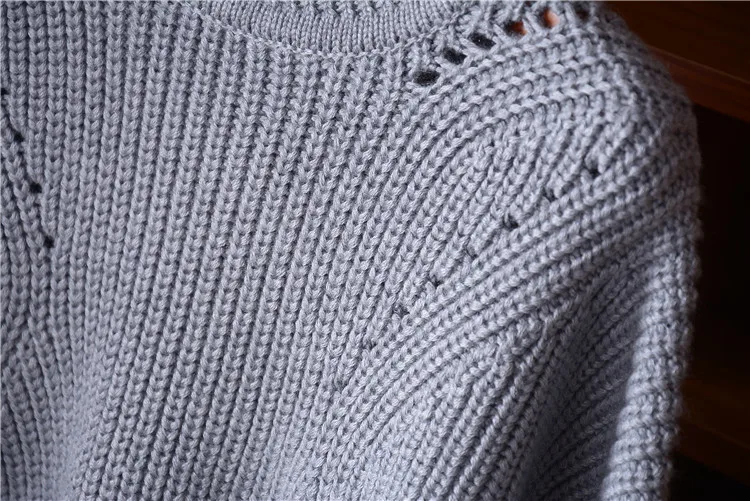 Чистая шерсть Твердые вязать для женщин Мода выдалбливают Oneck толстый пуловер свитер черный 4 вида цветов S-L Розничная и опт