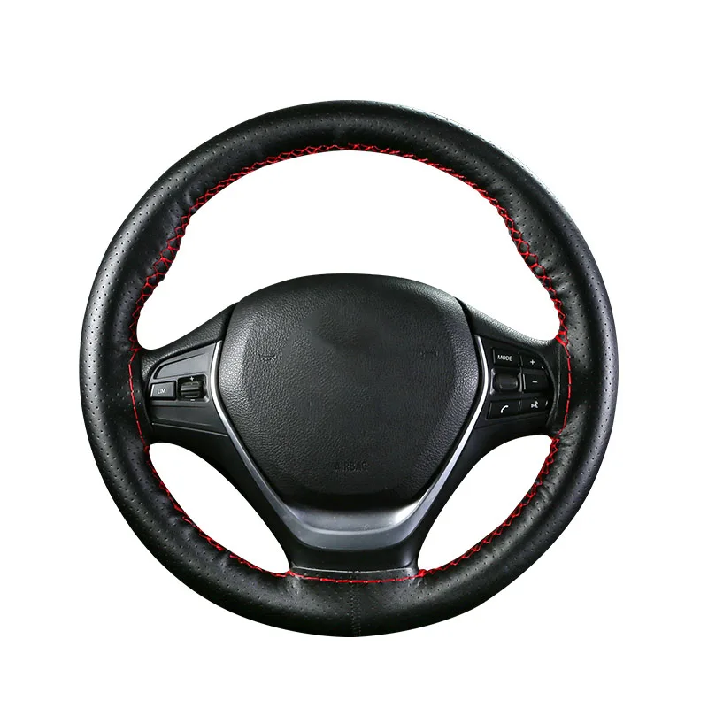 

DIY Non-slip Genuine Leather Car Steering Wheel Cover Soft Anti slip 100% Cowhide Braid With Needles Thread 38cm Steering Covers