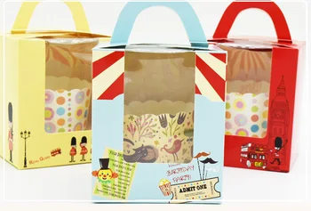 

200pcs/lot Cupcake boxes with window with handle macaroon box/muffin box