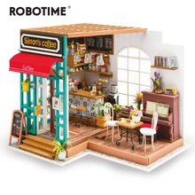 DIY Simon's Coffee with Furnitures Children Adult Miniature Wooden Doll House Model Building Kits Dollhouse Toys DG109 robotime diy simon s coffee with furnitures children adult miniature wooden doll house model building kits dollhouse toys dg109