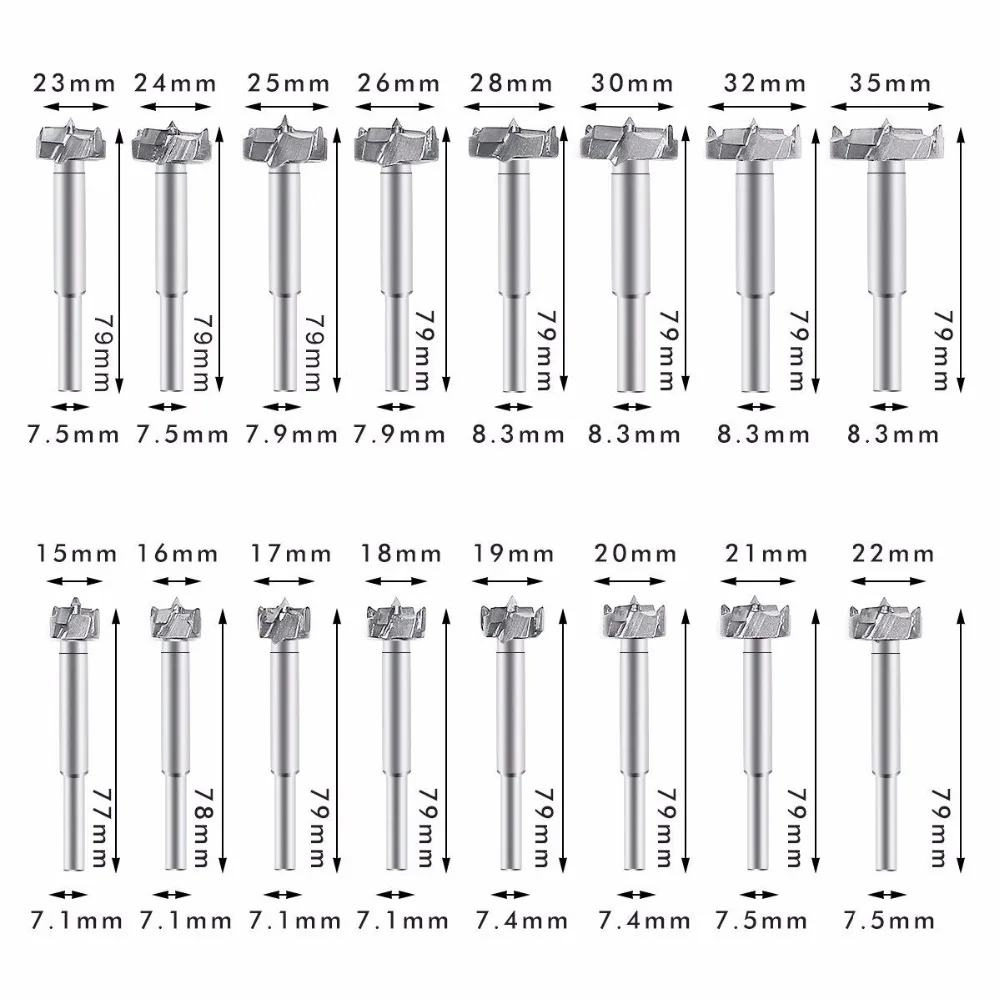 

Forstner Drill Bit,16Pcs Forstner Bit Set 15mm-35mm Drill Bits Tungsten Steel Woodworking Hole Saw Set