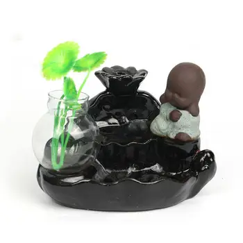 

Smoke Waterfall Incense Stick Holder Creativity Lotus Shape Backflow Incense Burner Encens Little Monk Home Decor Porcelain