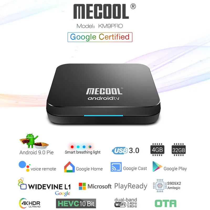 

NEW MECOOL KM9 PRO Android 9.0 Smart TV Box Amlogic S905X2 4GB 32G Google Certified BT4.1 Dual WiFi 4K Set Top Box Voice Control