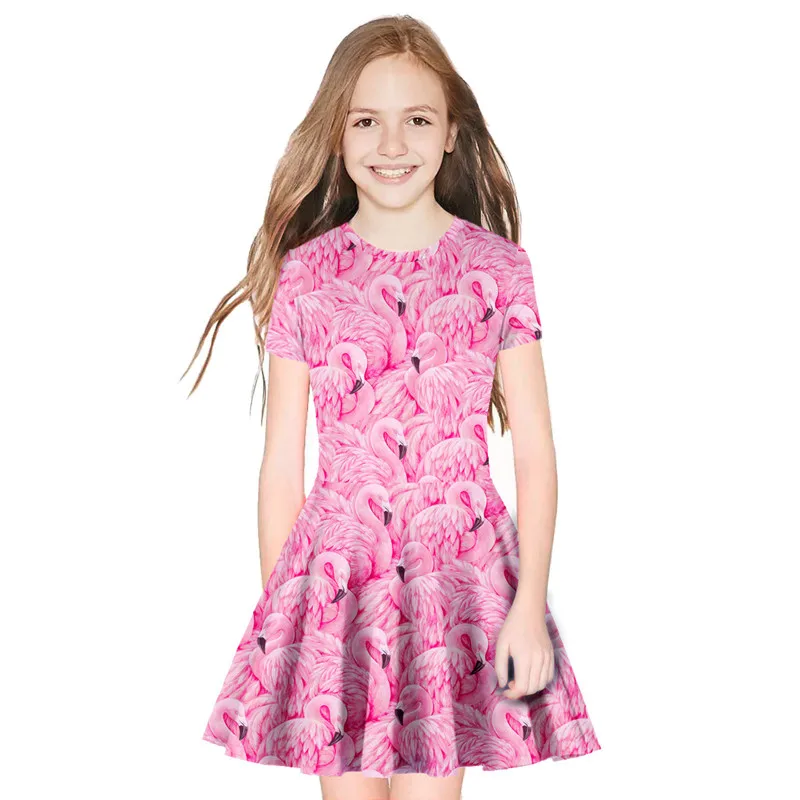 

2019 Girls Flamingo Dress Vestidos Kids Dresses Princess Girl Vestido Summer Roupa Menina Frocks