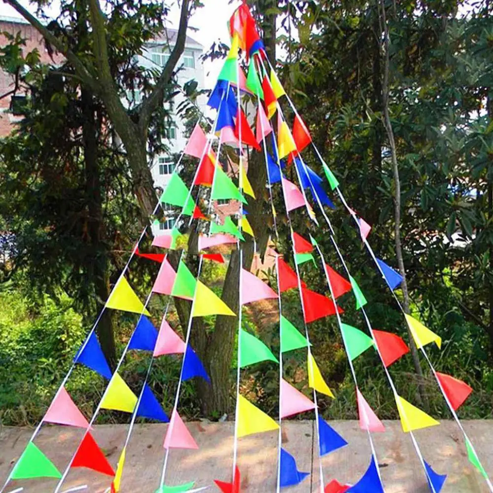 

10PCS/LOT 80 M Colorful Triangles Bunting Wedding Festival Pennant String Banner Decoration Pennant Promotion Party Supply CA