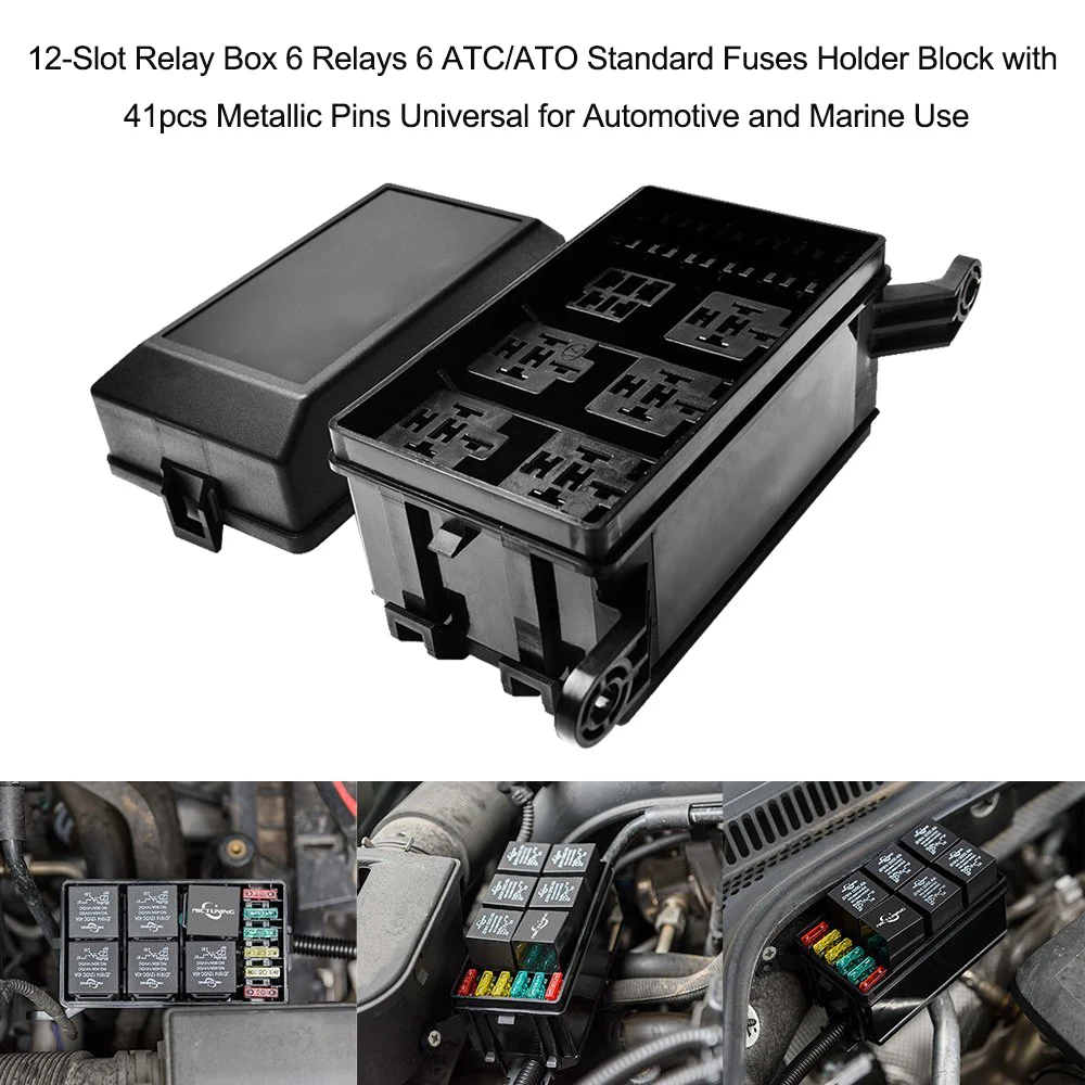 12 Slot Relay Box 6 Relays 6 ATC/ATO Standard Fuses Holder Block with 41pcs Metallic Pins Universal for all vehicles-in Fuses from Automobiles & Motorcycles ...