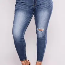 Женские джинсы больших размеров XXL-7XL модные рваные синие джинсовые приталенные Стрейчевые штаны талия женские джинсы брюки Быстрая