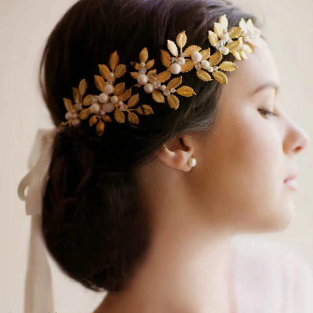 Jonnafe Gold Leaf Vintage Tiara Bridal Headband Pearl Hair Jewelry Jonnafe Gold Leaf Vintage Tiara Bridal Headband Pearl Hair Jewelry Wedding Accessories Tiaras And Crowns Women