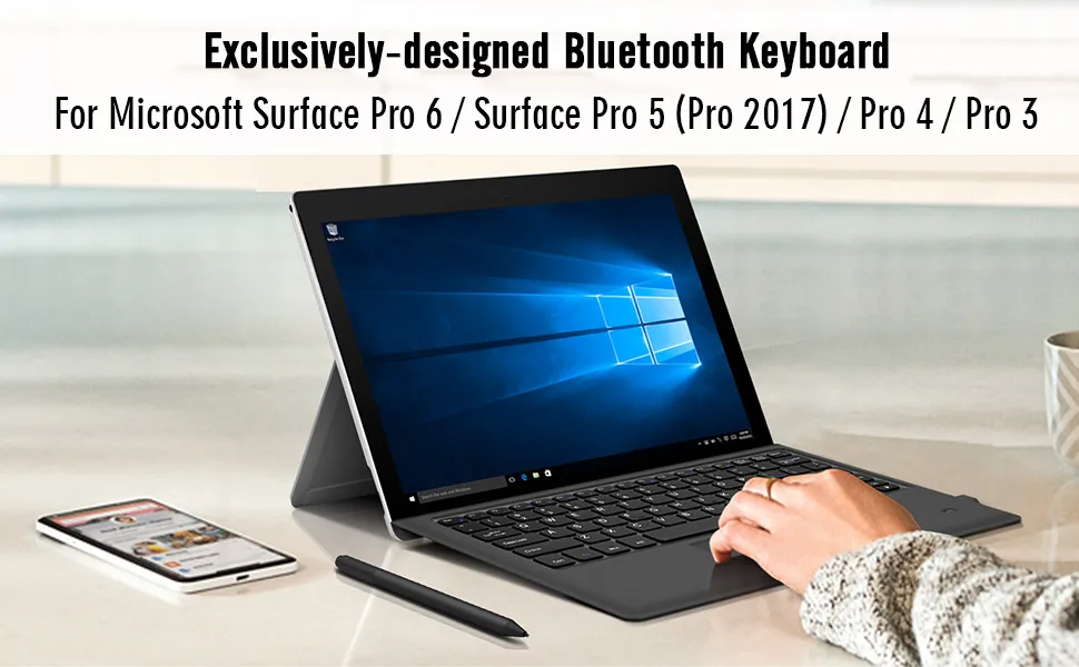 MoKo type Bay для Surface Pro 6/Surface Pro 5(Pro)/Pro 4, легкая тонкая беспроводная bluetooth-клавиатура с двумя кнопками