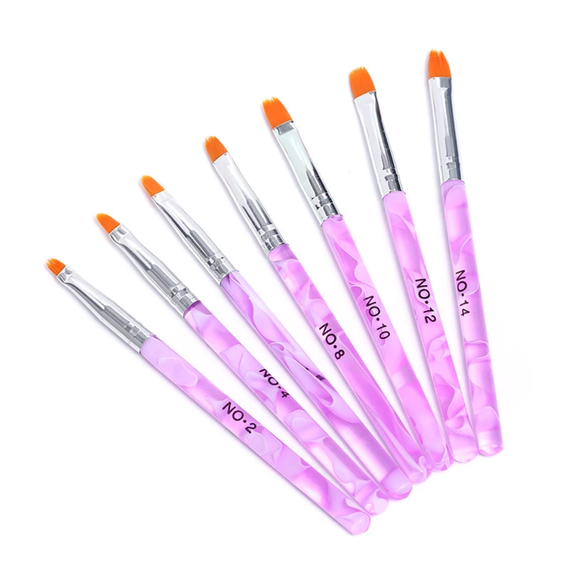 7PCS Nail Art Brush Flat Pen Drawing Painting Tips Dust Clean Acrylic UV Gel Polish Manicure Tools Purple | Красота и здоровье