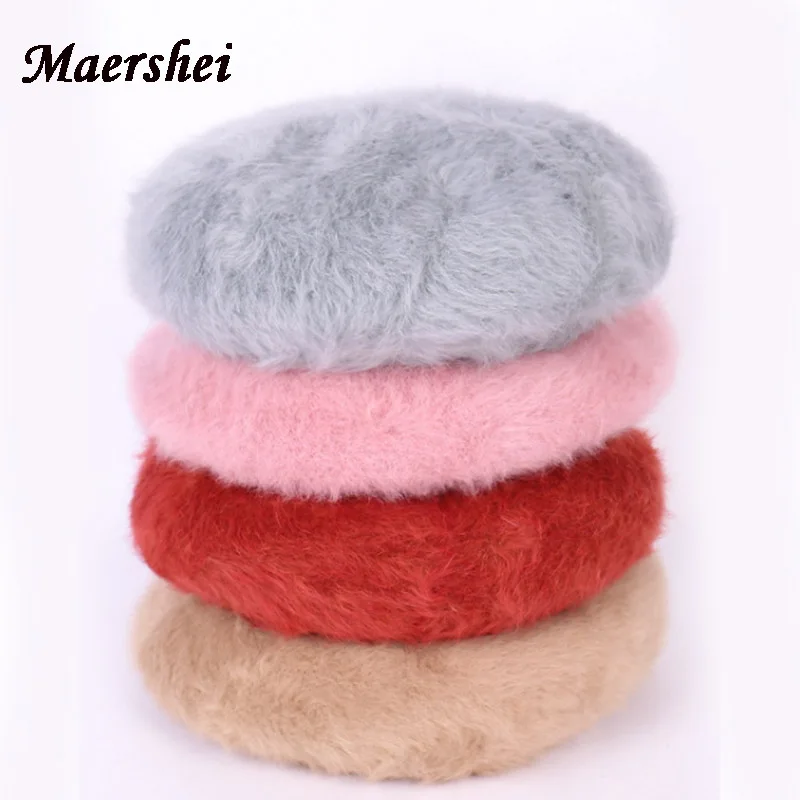 

MAERSHEI Women's Hat Winter Beret High Quality Solid Color Fur Rabbit Hat Girl Fashion Casual Painter Hat Beanie Gorras Bonnet C