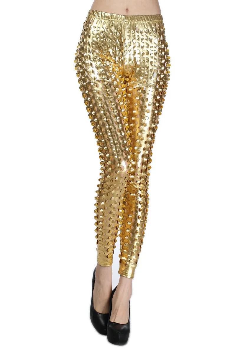 BIVIGAOS Модные женские готический панк-рок металлические яркие проколы чешуйки рваные искусственная кожа эластичные сексуальные леггинсы стрейч брюки Узкие брюки