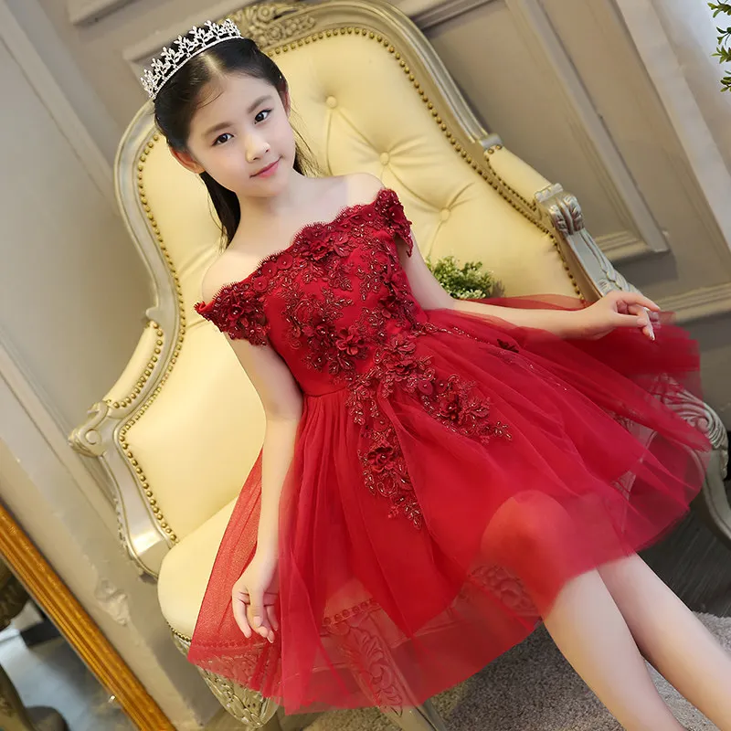 Glizt/красное фатиновое платье для первого причастия с бусинами для девочек; Vestido Daminha Casamento; роскошное бальное платье из органзы; Платья с цветочным узором для девочек