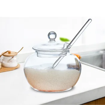 

High Borosilicate High Temperature Glass Storage Jar Transparent Tea Coffee Pot Single Layer Seal with Spoon Seasoning Jar 350ML