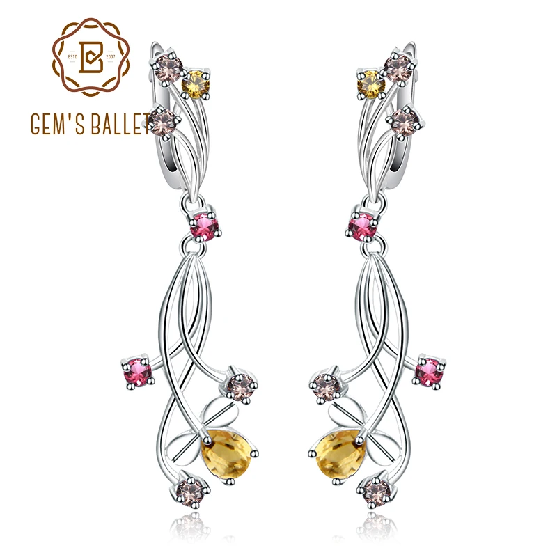 

Gem's Ballet 925 Sterling Silver Fine Jewelry Flower Design Garnet Citrine Smoky Quartz Stone Drop Earrings For Women Fashion
