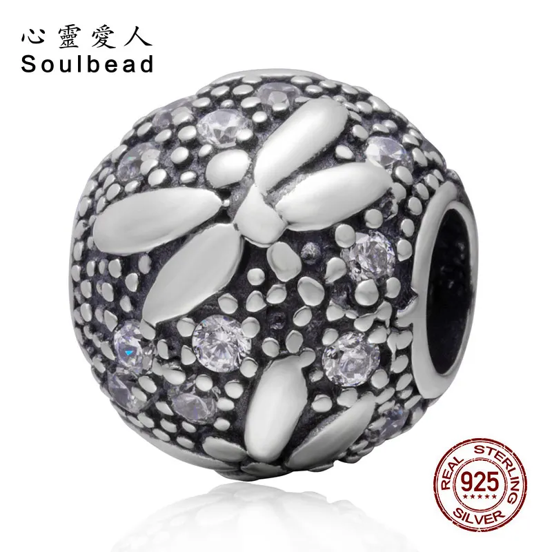 Soulbead 925 пробы серебряный Cz камень стрекоза талисманы подходит для браслета