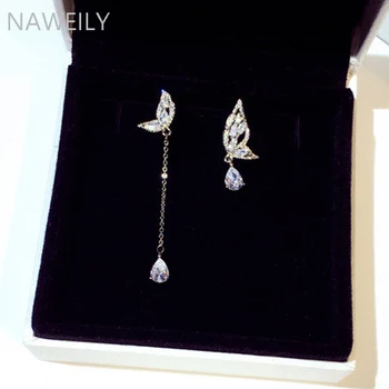 

Sweet AAA Zircon Butterfly Earring Silver Color Asymmetry Dangle Earring For Women Silver Needle Earrings