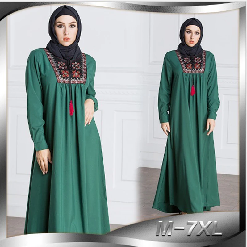 Мусульманское Платье макси с вышивкой Abaya кардиган длинный халат платья размера