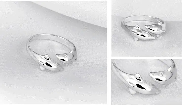 Стерлинговое Серебро 925 пробы, модные кольца на палец с изображением дельфина, животных, девушек, ювелирные изделия, женские открытые вечерние кольца, не выцветают, Прямая поставка