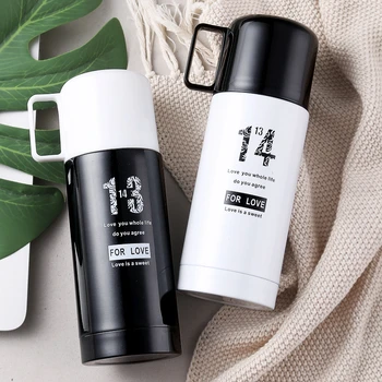 

Portable Stainless Steel Thermos Cups Coffee Mug Lid Cup Vacuum Flask Thermo Water Bottle Creative Bussiness Tea Black 300ML