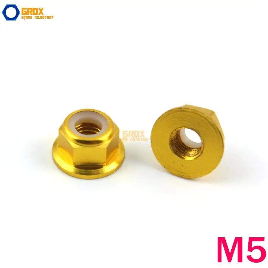 

12 Pieces M5 Gold Hex Flange Nylon Lock Nut Aluminum