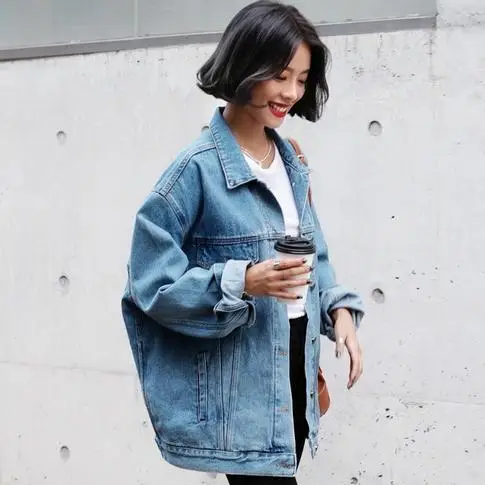 Демисезонные джинсовые куртки для женщин с длинным рукавом|jeans jacket women|jacket womenjeans