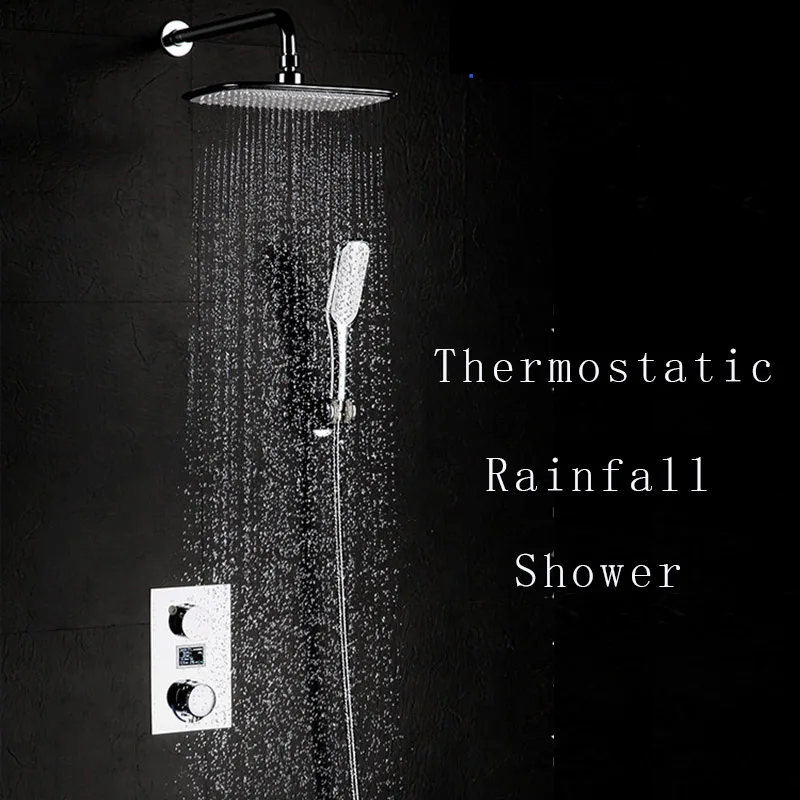 Thermostatic Shower Faucets Set Brass Rainfall ABS Shower Digital