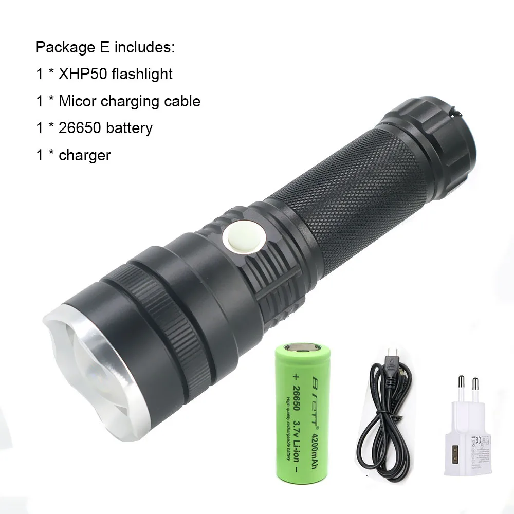 Светодиодный тактический фонарь XHP50/XHP70 с подсветкой, 3500 люменов, Дальняя съемка, масштабируемый светодиодный фонарь, поддержка 26650 - Испускаемый цвет: Package E