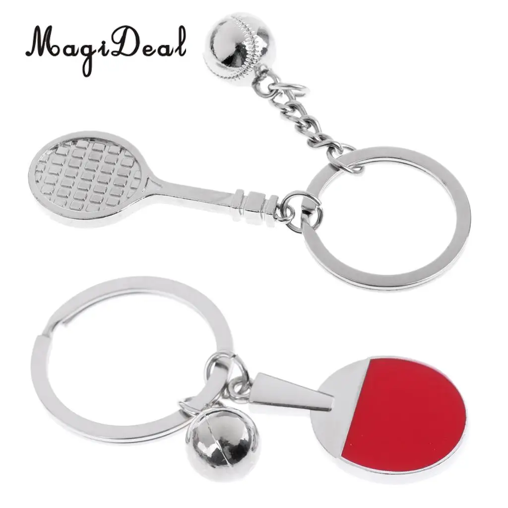 MagiDeal 2 Pieces Sturdy Alloy Tennis Racket Style Keychain Table Tennis Paddle Keyring Bag Decor Gifts Souvenir