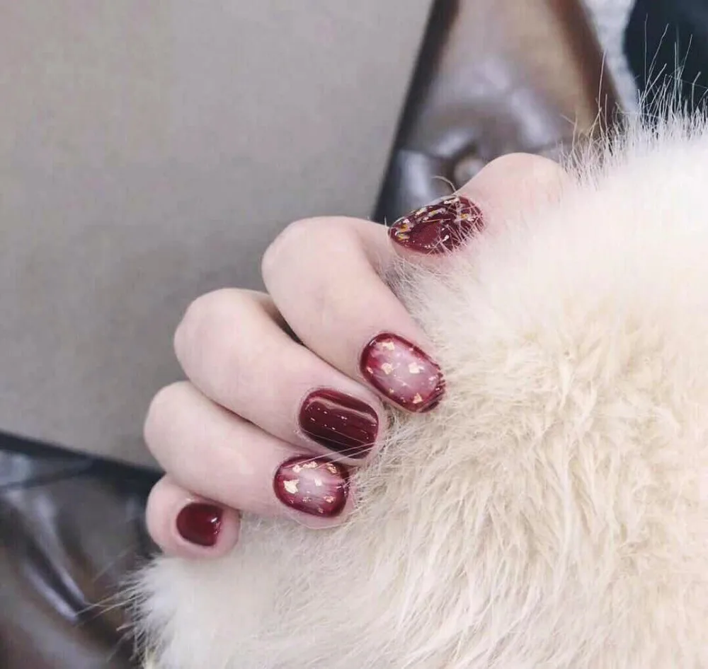 24pcs Set Elegant Wine Red Edge Gold Foil Bloom Finished Fake Nails Short Size Full Nail Tips Patch Lady Finger Art Tool Bride Aliexpress Beauty Health
