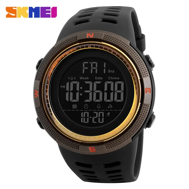 SKMEI Топ бренд светодиодный мужские s военные цифровые часы мужские спортивные часы 5ATM модные уличные повседневные наручные часы relojes hombre - Цвет: Brown Gold
